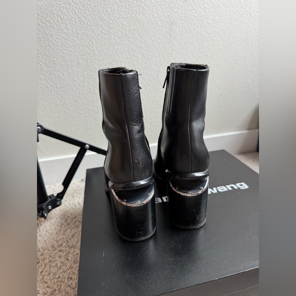 Alexander Wang Anna Mid Bootie Cut Out Black Leather 38 US 7.5 - Picture 6 of 9